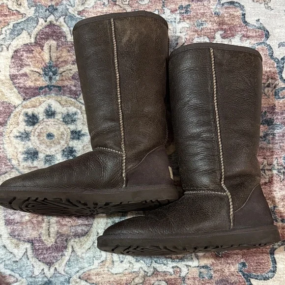 UGG Dark Brown Leather Boots - Picture 7 of 8